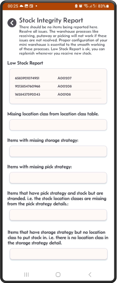 Stock integrity report